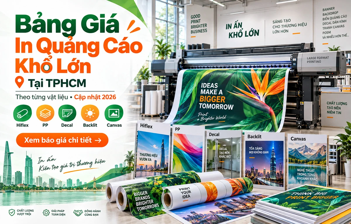Bảng Giá In Quảng Cáo Khổ Lớn Tại TPHCM Theo Từng Vật Liệu (Cập Nhật 2026)