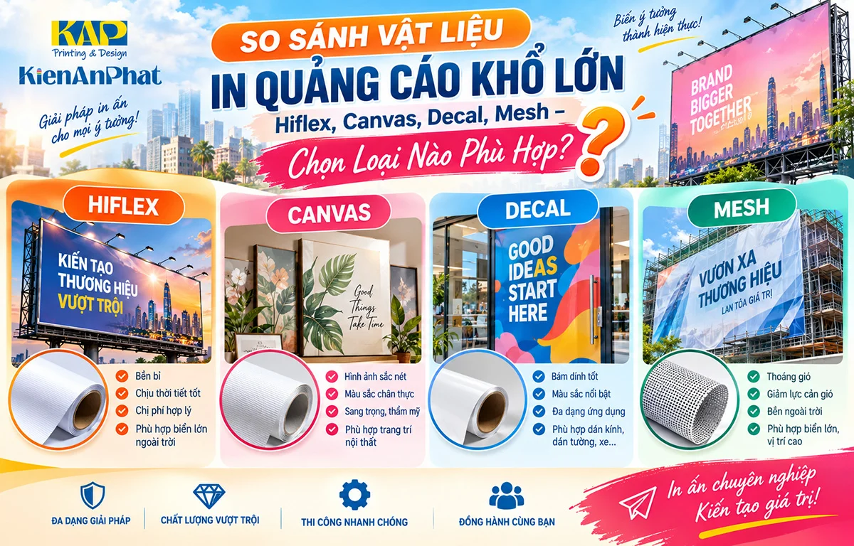 So Sánh Vật Liệu In Quảng Cáo Khổ Lớn: Hiflex, Canvas, Decal, Mesh – Chọn Loại Nào Phù Hợp?